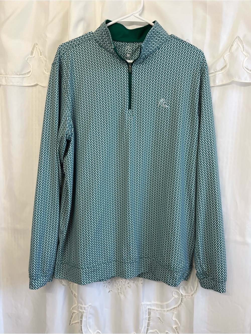 Rhoback Men’s Performance Q-Zip Pullover Green Geometric Golf Size M NWOT